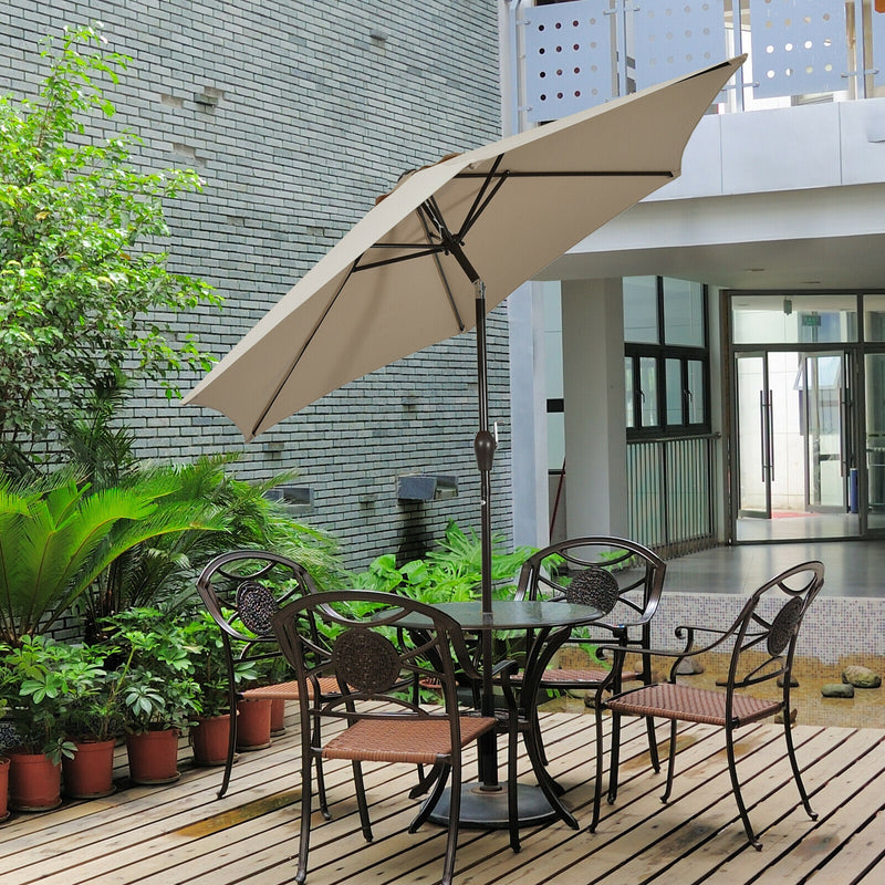 9FT Patio Umbrella Patio Market Steel Tilt W/ Crank Outdoor Yard Garden-Tan