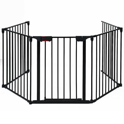 115 Inch Length 5 Panel Adjustable Wide Fireplace Fence-Black