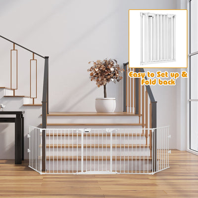 115 Inch Length 5 Panel Adjustable Wide Fireplace Fence-White