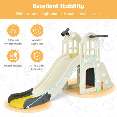 6-In-1 Large Slide for Kids Toddler Climber Slide Playset with Basketball Hoop-Yellow