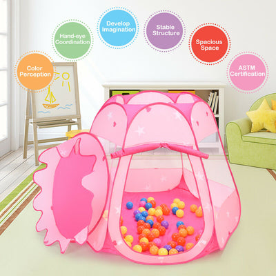 Pink Portable Kid Play House Play Tent with 100 Balls