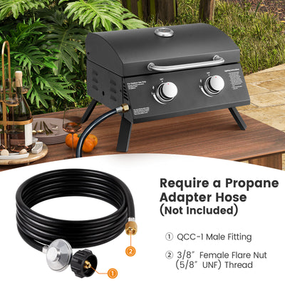 2-Burner Propane Gas Grill 20000 BTU Outdoor Portable with Thermometer