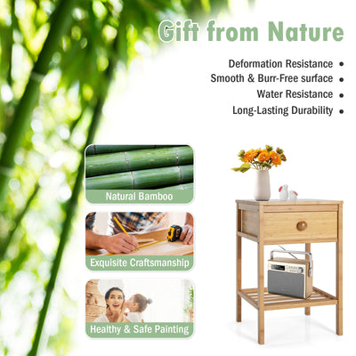 Bamboo Nightstand with Drawer and Open Shelf-Natural