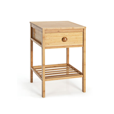 Bamboo Nightstand with Drawer and Open Shelf-Natural