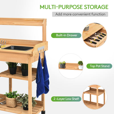 Outdoor Lawn Patio Potting Bench Storage Table Shelf