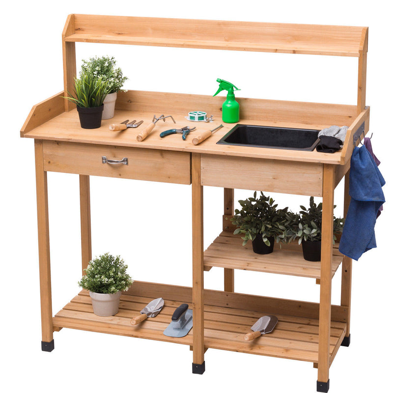 Outdoor Lawn Patio Potting Bench Storage Table Shelf