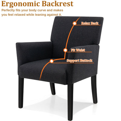 Fabric Upholstered Executive Guest Armchair with Rubber Wood Legs-Black