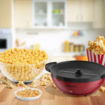 6QT Stirring Popcorn Popper Maker with Nonstick Plate-Red