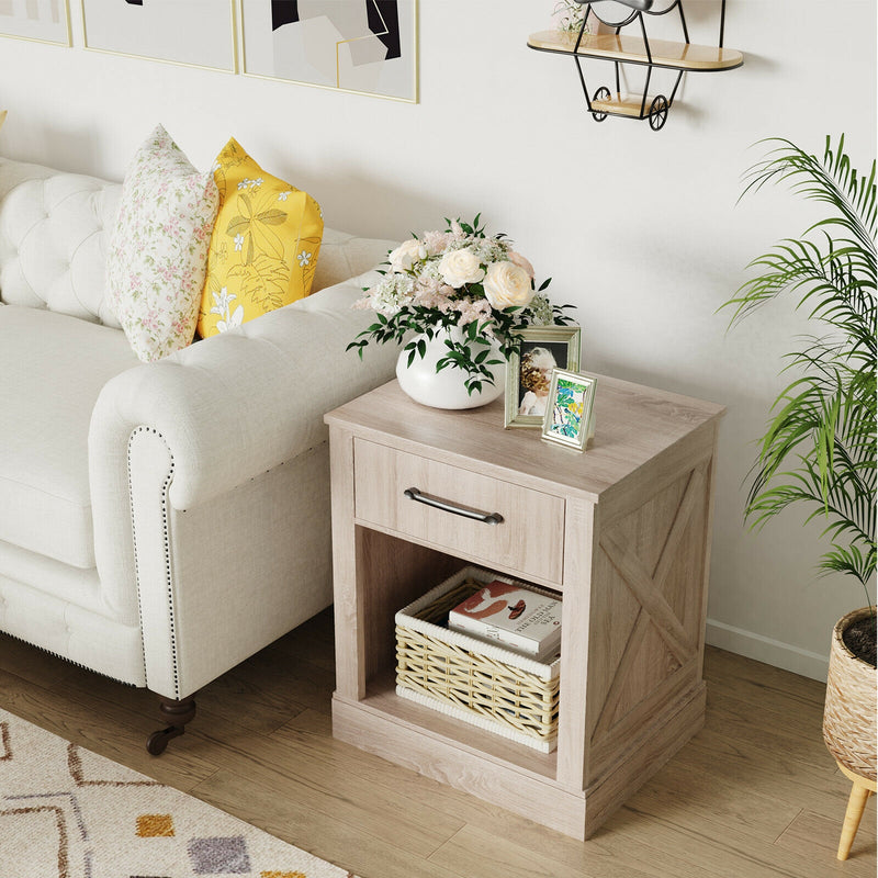 Compact Nightstand with Drawer and Shelf-Natural