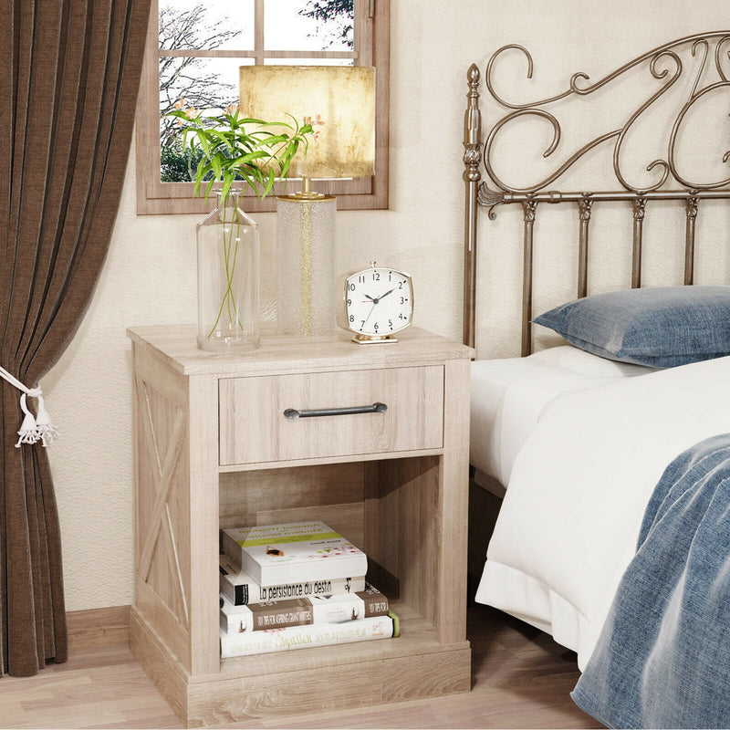 Compact Nightstand with Drawer and Shelf-Natural