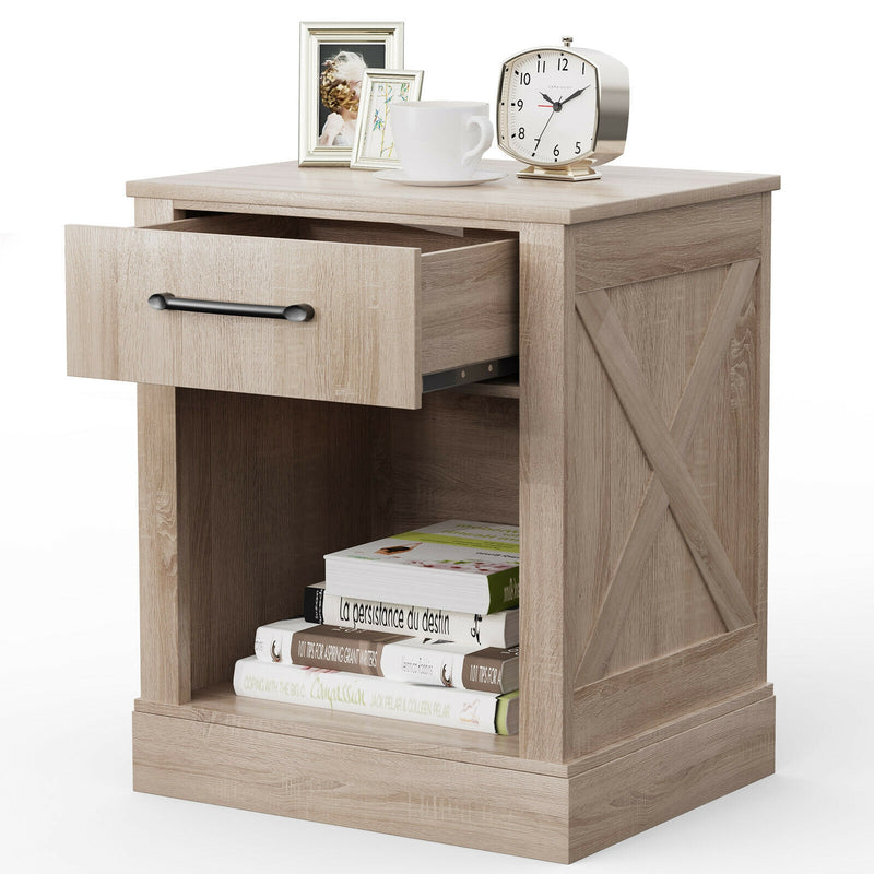 Compact Nightstand with Drawer and Shelf-Natural