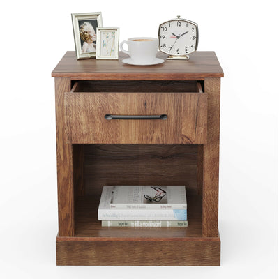 Compact Nightstand with Drawer and Shelf-Brown