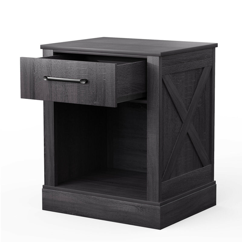 Compact Nightstand with Drawer and Shelf-Black