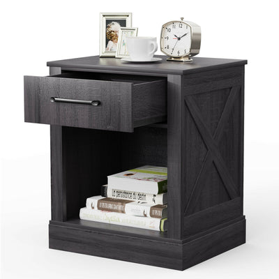 Compact Nightstand with Drawer and Shelf-Black