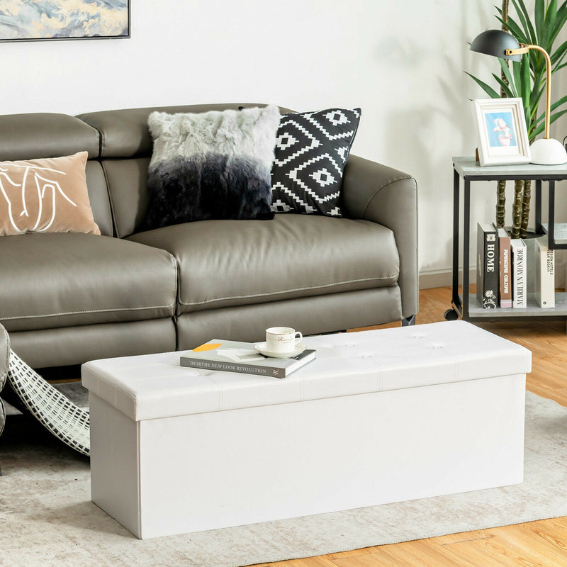 45 Inch Large Folding Ottoman Storage Seat-White