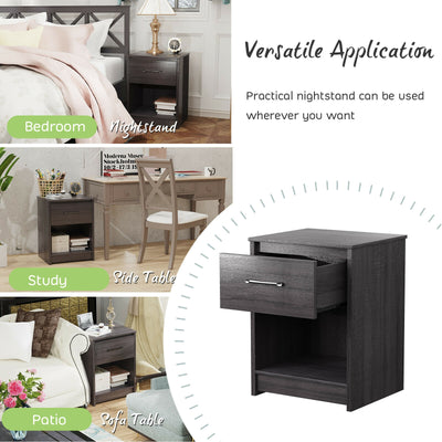 Wooden End Side Table Nightstand with Drawer Storage Shelf-Black