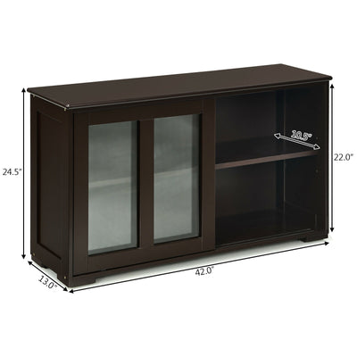 Sideboard Buffet Cupboard Storage Cabinet with Sliding Door-Brown