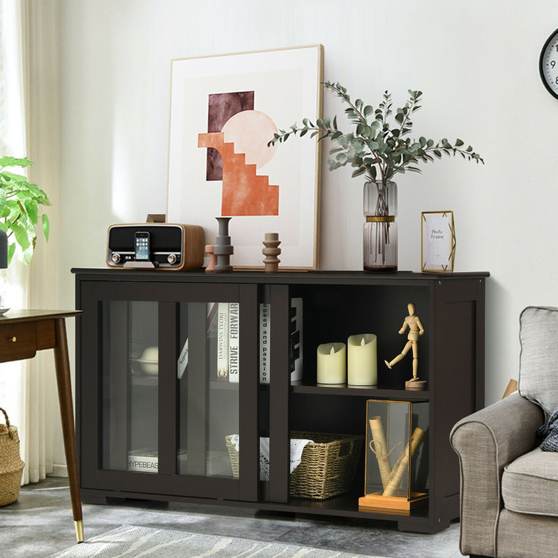 Sideboard Buffet Cupboard Storage Cabinet with Sliding Door-Brown