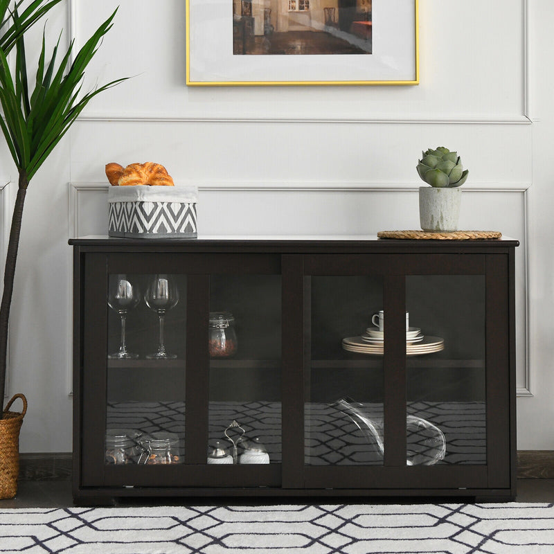 Sideboard Buffet Cupboard Storage Cabinet with Sliding Door-Brown