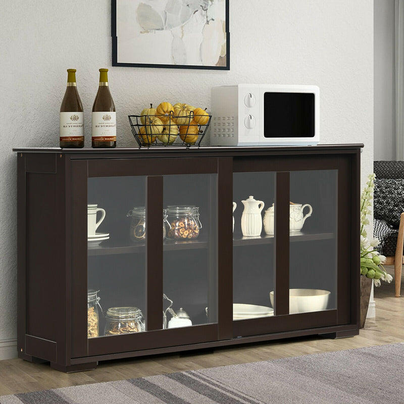 Sideboard Buffet Cupboard Storage Cabinet with Sliding Door-Brown