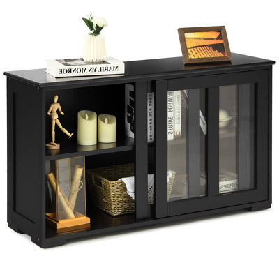 Kitchen Storage Cabinet with Glass Sliding Door-Black