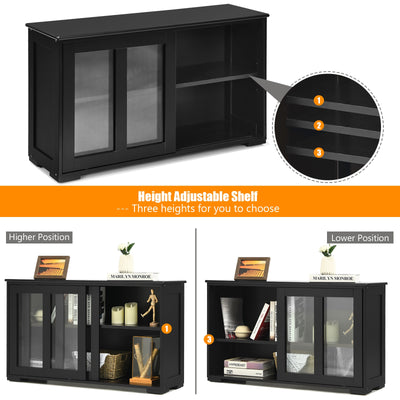 Kitchen Storage Cabinet with Glass Sliding Door-Black