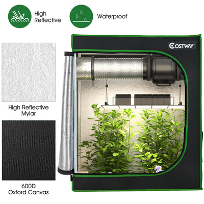 30 × 18 × 36 Inch Mylar Hydroponic Grow Tent with Observation Window and Floor Tray-Black