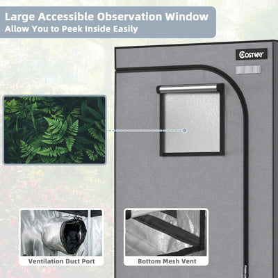 36 x 20 x 63 Inch Indoor Grow Room with Observation Window for Patio-Gray