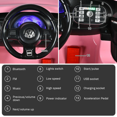 Volkswagen Beetle Kids Electric Ride On Car with Remote Control-Pink