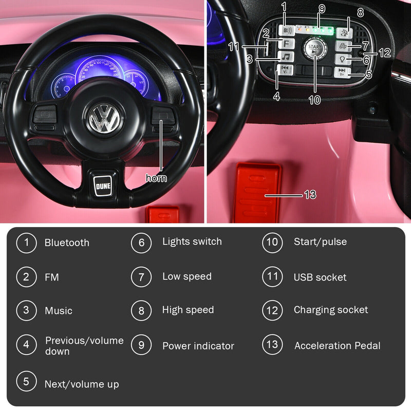 Volkswagen Beetle Kids Electric Ride On Car with Remote Control-Pink