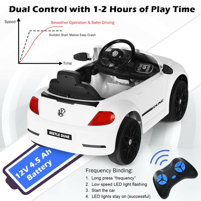 Volkswagen Beetle Kids Electric Ride On Car with Remote Control-White