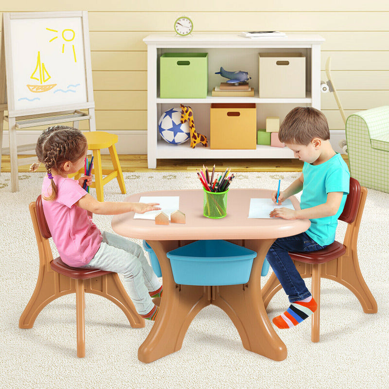 Kids Activity Table & Chair Set Play Furniture with Storage-Coffee