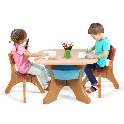 Kids Activity Table & Chair Set Play Furniture with Storage-Coffee