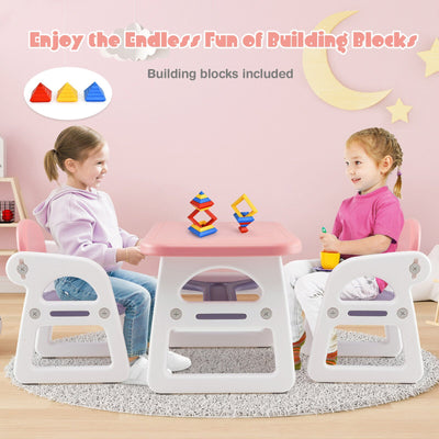 Kids Table and Chair Set with Building Blocks-Pink & Purple