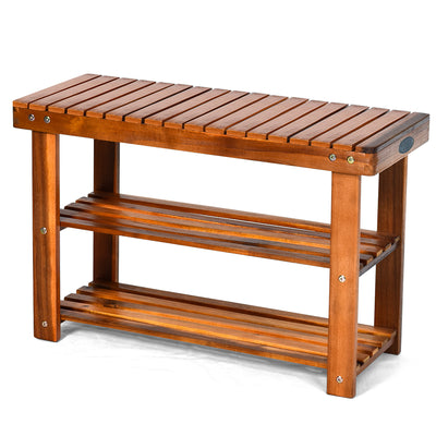 Freestanding Wood Bench with 3-Tier Storage Shelves