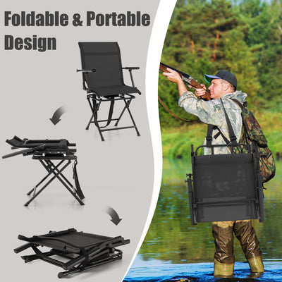 Foldable Swivel Patio Chair with Armrest and Mesh Back-Black