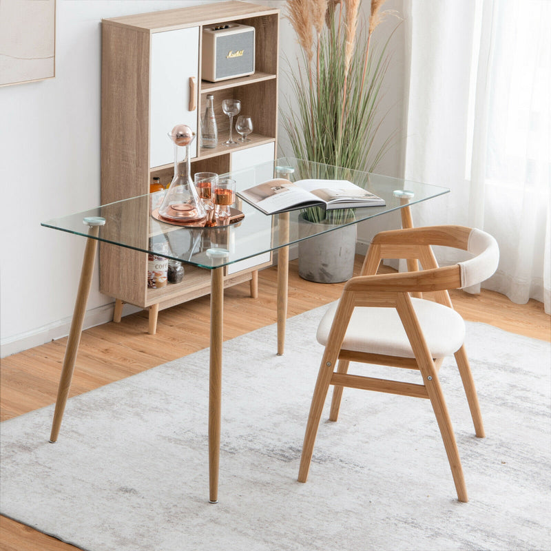 Modern Glass Rectangular Dining Table with Metal Legs-Natural