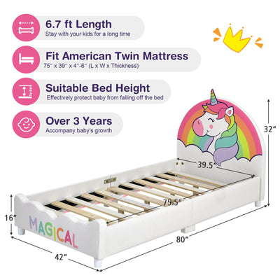 Children Twin Size Upholstered  Platform Single Bed