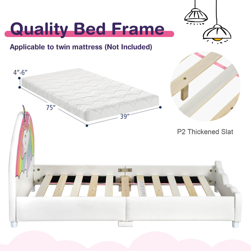 Children Twin Size Upholstered  Platform Single Bed