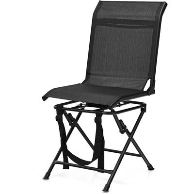 All-weather Outdoor Foldable 360-Degree Swivel Chair with Iron Frame-Black