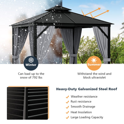 10 x 10 Feet Double-Top Hardtop Gazebo with Galvanized Steel Roof-Gray