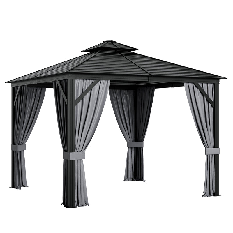 10 x 10 Feet Double-Top Hardtop Gazebo with Galvanized Steel Roof-Gray