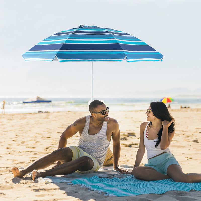 6.5 Feet Patio Beach Umbrella with Waterproof Polyester Fabric-Blue