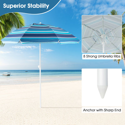 6.5 Feet Patio Beach Umbrella with Waterproof Polyester Fabric-Blue