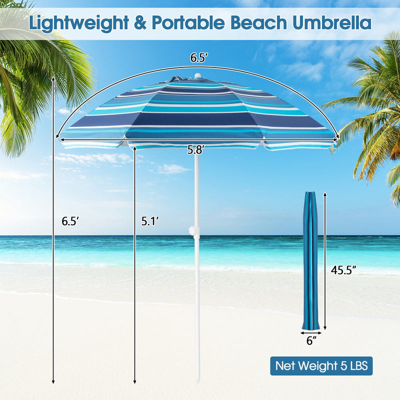 6.5 Feet Patio Beach Umbrella with Waterproof Polyester Fabric-Blue