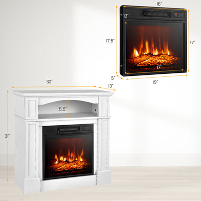 32 Inch 1400W Electric TV Stand Fireplace with Shelf-White