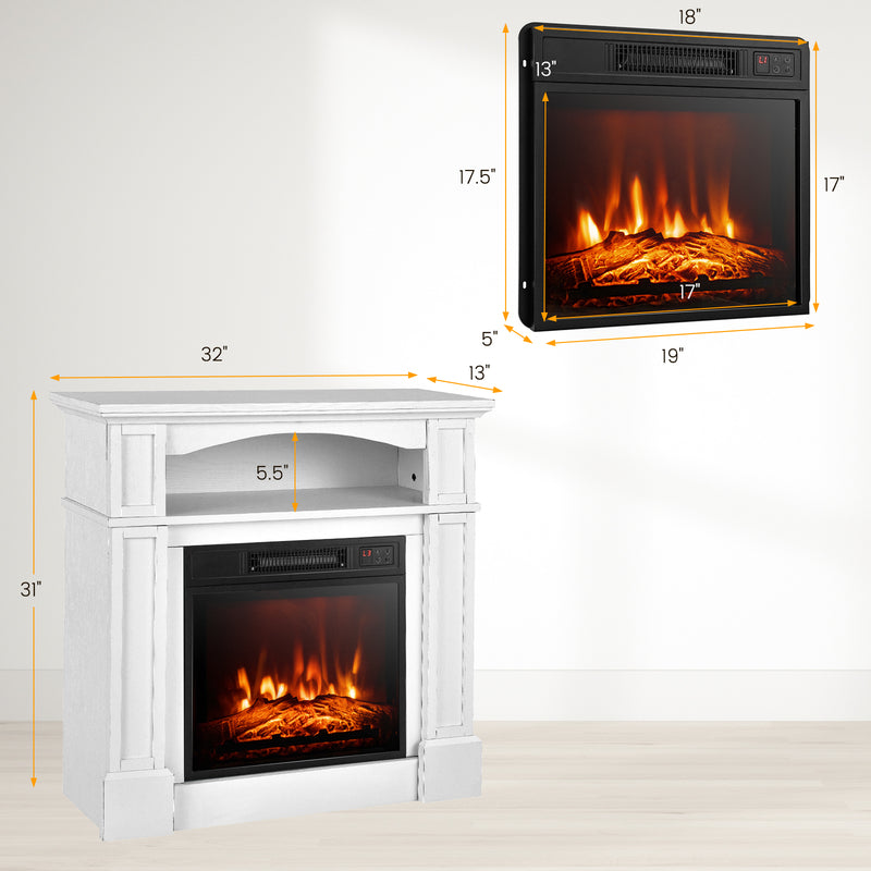 32 Inch 1400W Electric TV Stand Fireplace with Shelf-White