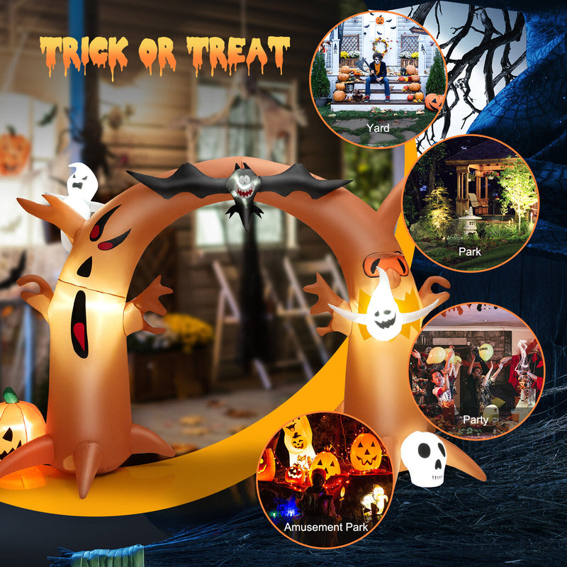 8 Feet Tall Halloween Inflatable Dead Tree Archway Decor with Bat Ghosts and LED Lights