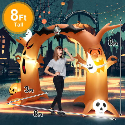 8 Feet Tall Halloween Inflatable Dead Tree Archway Decor with Bat Ghosts and LED Lights