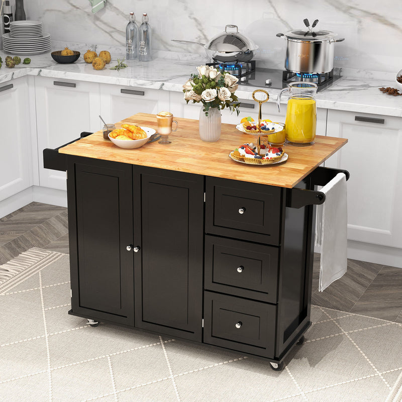 Falling Leaf Kitchen Island Trolley Cart Wood Storage Cabinet